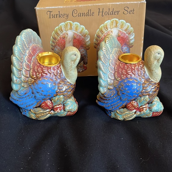 Harvest Turkey candle holder set of 2. NIP. - Picture 2 of 8